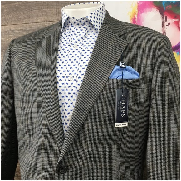 New Chaps Mens Blazer Sport Coat Casual 2‎ Button Jacket Size 42L Wool Silk Suit - Picture 2 of 13